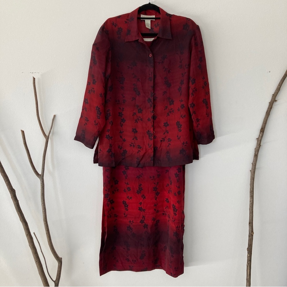 Vintage 2 Piece Dress and Longsleeve Overshirt Red Black Women's M/L 90s